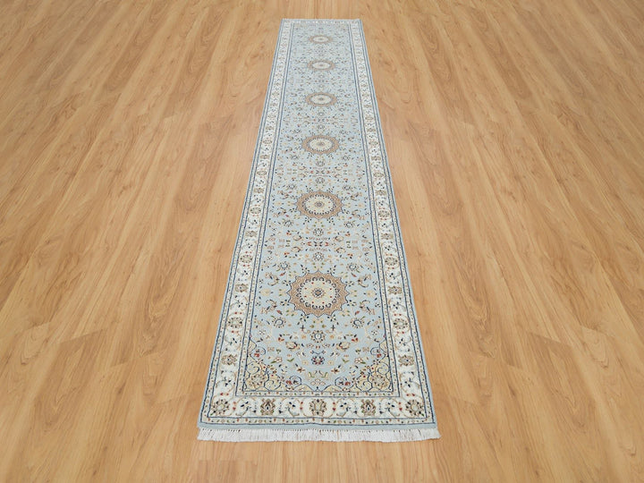 2'9" x 14'0" New Hand Knotted Blue Wool Runner Oriental Rug - MOA10290063