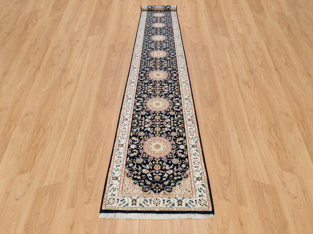 2'8" x 18'5" New Hand Knotted Blue Wool Runner Oriental Rug - MOA10290065