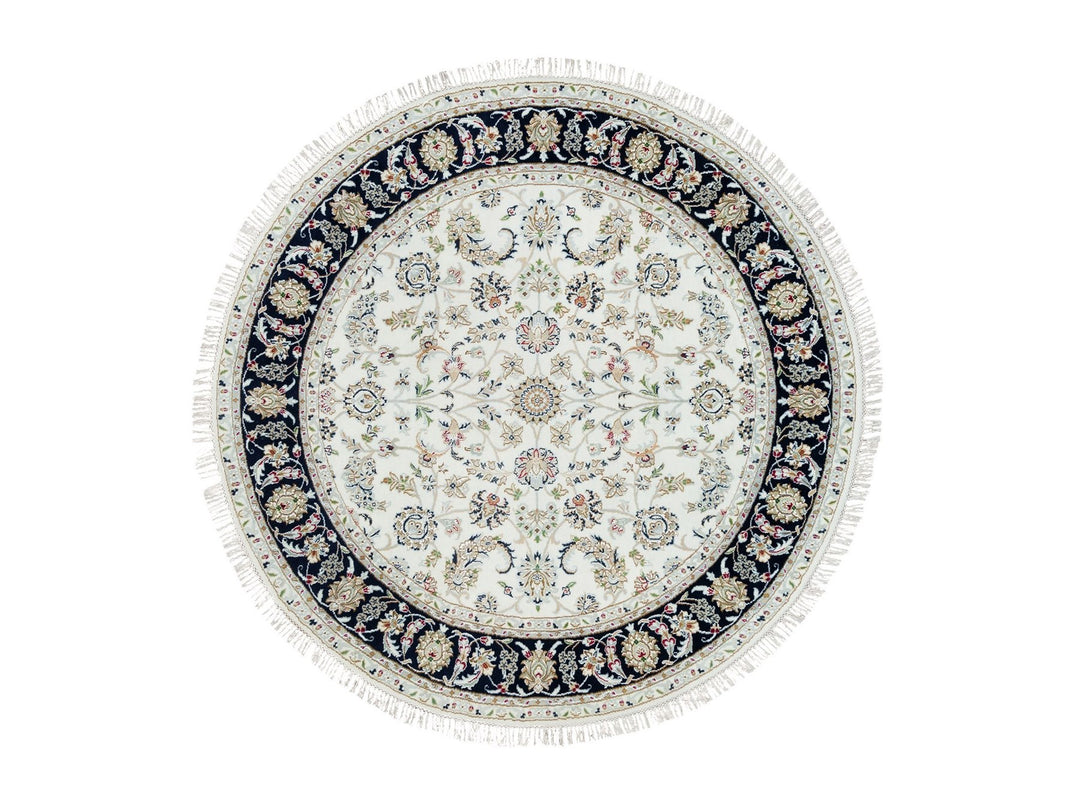 6'0" x 6'0" New Hand Knotted Ivory Wool Round Oriental Rug - MOA10290068