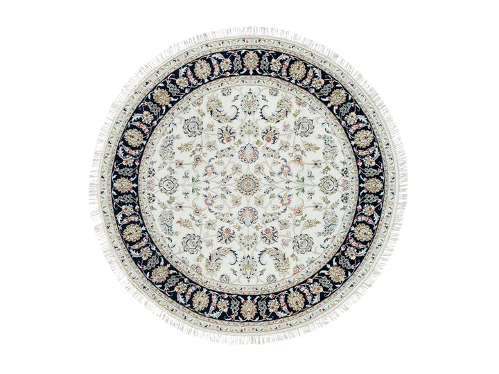 6'0" x 6'0" New Hand Knotted Ivory Wool Round Oriental Rug - MOA10290068