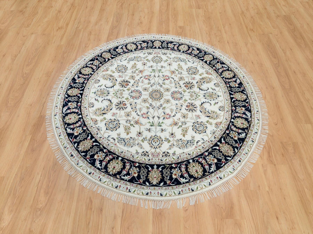 6'0" x 6'0" New Hand Knotted Ivory Wool Round Oriental Rug - MOA10290068