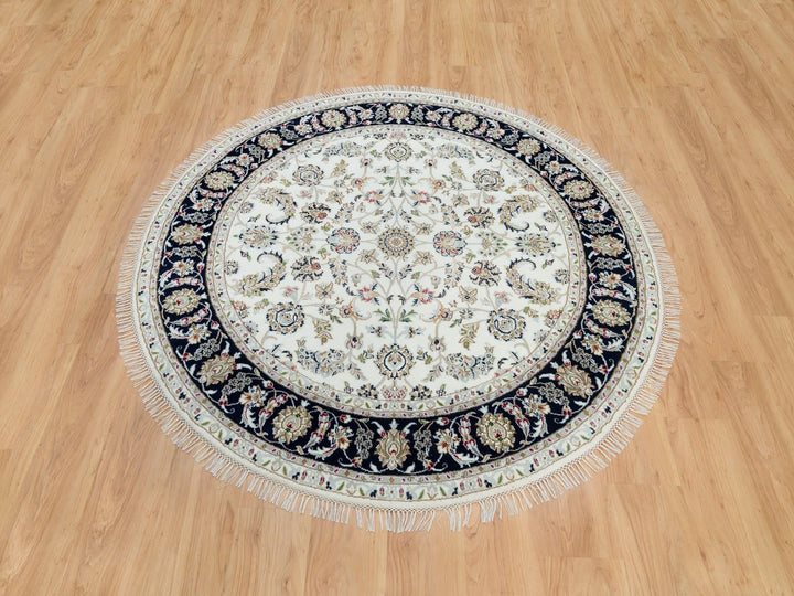 6'0" x 6'0" New Hand Knotted Ivory Wool Round Oriental Rug - MOA10290068