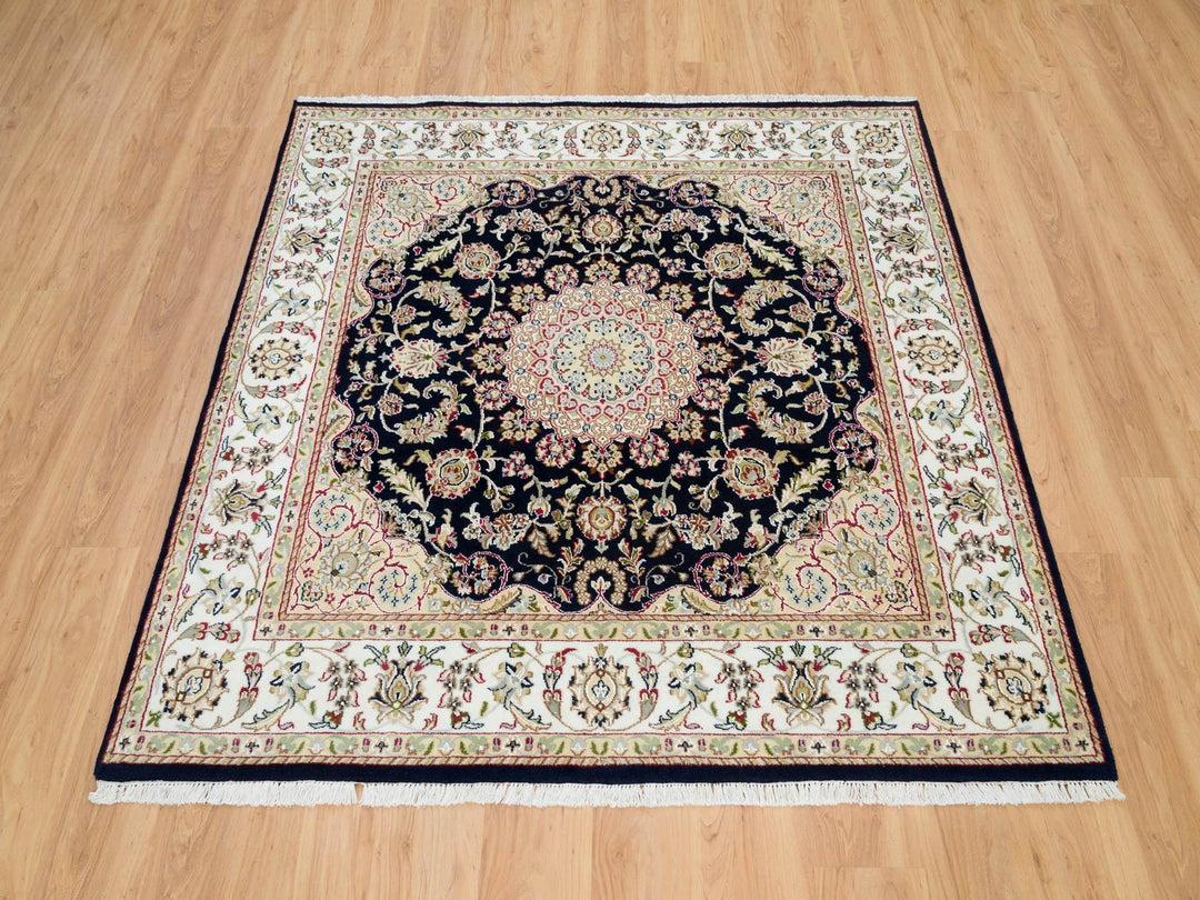 6'3" x 6'0" New Hand Knotted Blue Wool Square Oriental Rug - MOA10290069
