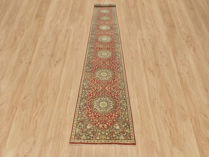 2'7" x 18'0" New Hand Knotted Red Wool Runner Oriental Rug - MOA10290107