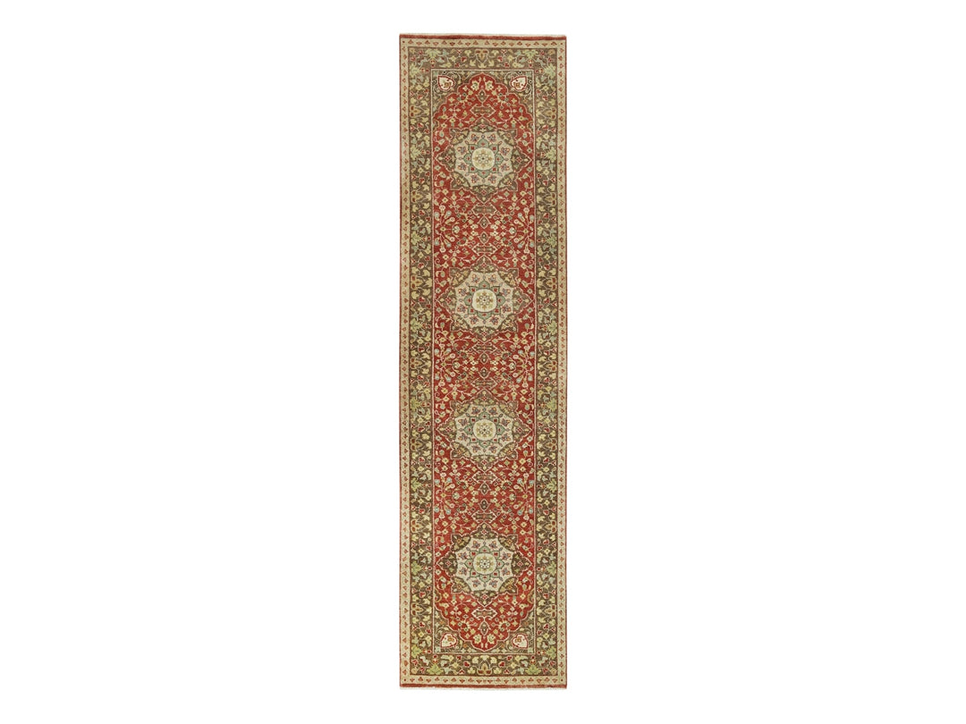 2'6" x 10'1" New Hand Knotted Red Wool Runner Oriental Rug - MOA10290113