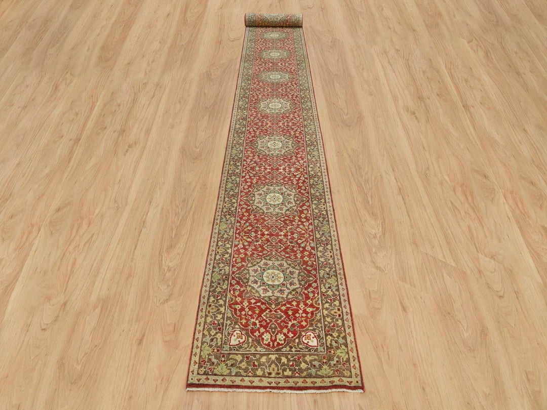 2'7" x 22'0" New Hand Knotted Red Wool Runner Oriental Rug - MOA10290116