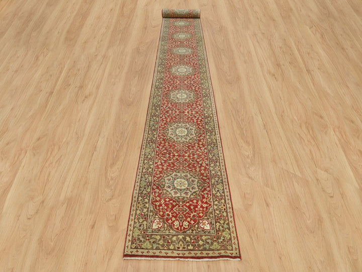 2'7" x 22'0" New Hand Knotted Red Wool Runner Oriental Rug - MOA10290116