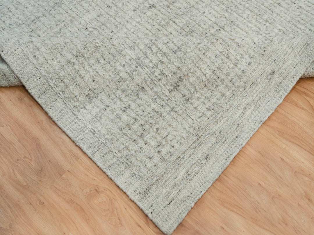 12'0" x 14'10" New Hand Woven Grey Wool Rectangle Oriental Rug - MOA10290120