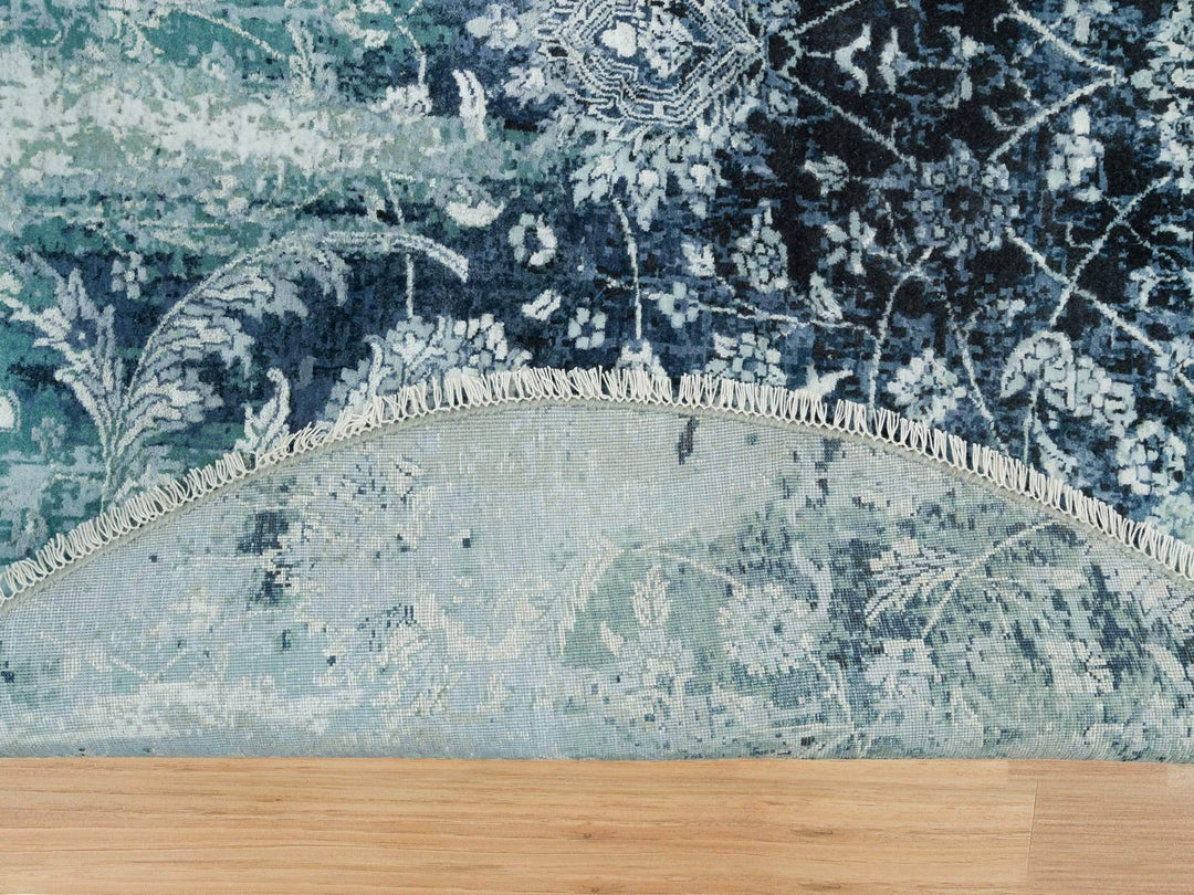 6'0" x 6'0" New Hand Knotted Blue Wool & Silk Round Oriental Rug - MOA10290132