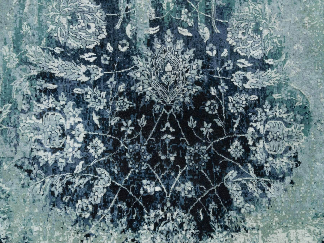 6'0" x 6'0" New Hand Knotted Blue Wool & Silk Round Oriental Rug - MOA10290132