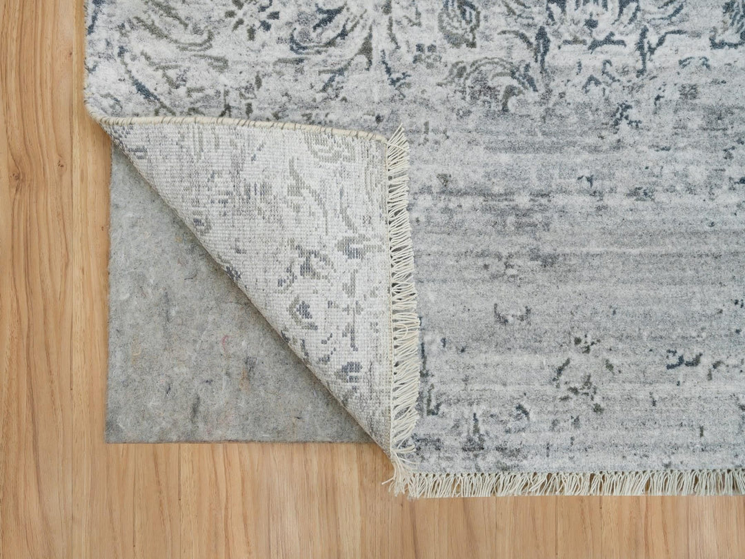 8'9" x 11'10" New Hand Knotted Grey Wool and Plant based Silk Rectangle Oriental Rug - MOA10290133