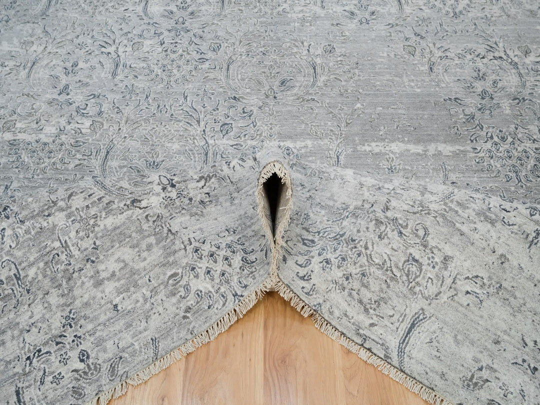 8'9" x 11'10" New Hand Knotted Ivory Wool and Plant based Silk Rectangle Oriental Rug - MOA10290133