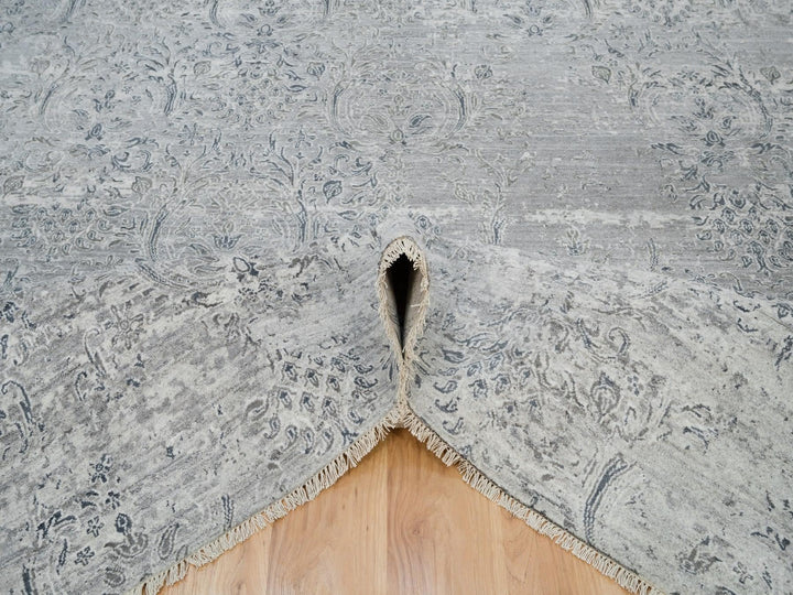 8'9" x 11'10" New Hand Knotted Grey Wool and Plant based Silk Rectangle Oriental Rug - MOA10290133