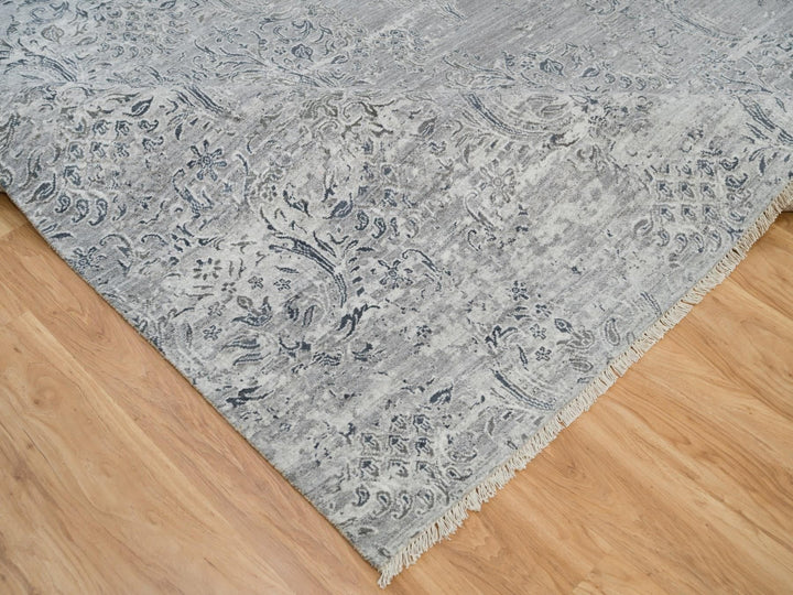 8'9" x 11'10" New Hand Knotted Grey Wool and Plant based Silk Rectangle Oriental Rug - MOA10290133