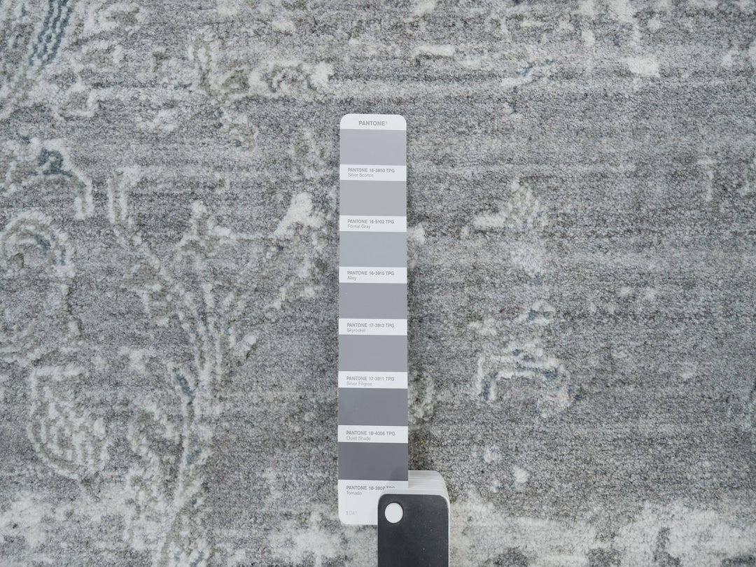 8'9" x 11'10" New Hand Knotted Grey Wool and Plant based Silk Rectangle Oriental Rug - MOA10290133