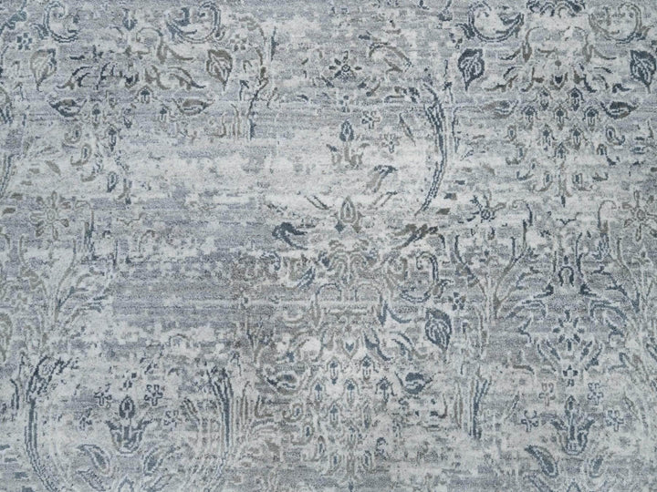 8'9" x 11'10" New Hand Knotted Grey Wool and Plant based Silk Rectangle Oriental Rug - MOA10290133
