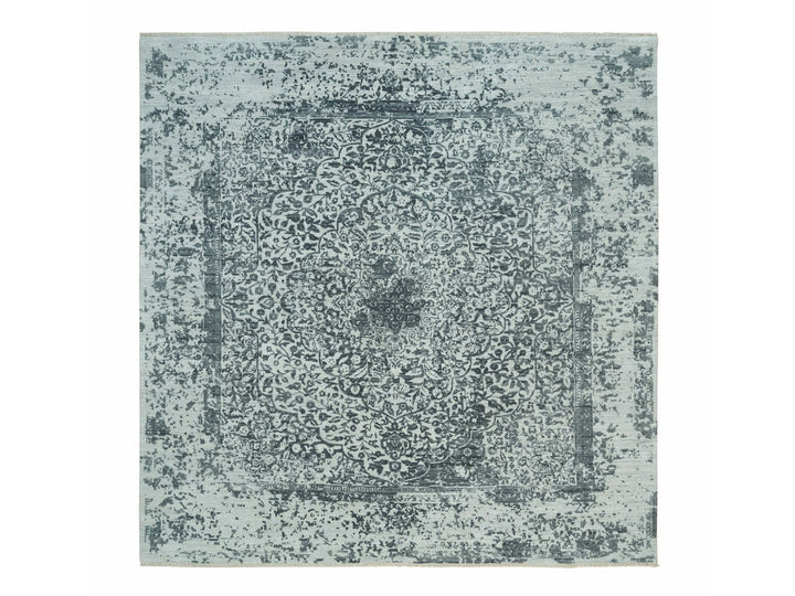 9'10" x 10'1" New Hand Knotted Grey Wool & Silk Square Oriental Rug - MOA10290134