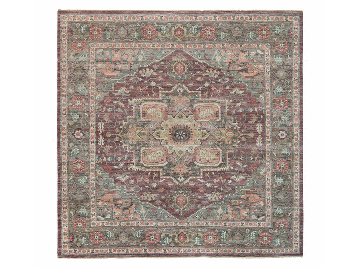 13'8" x 13'9" New Hand Knotted Red Wool Square Oriental Rug - MOA10290136