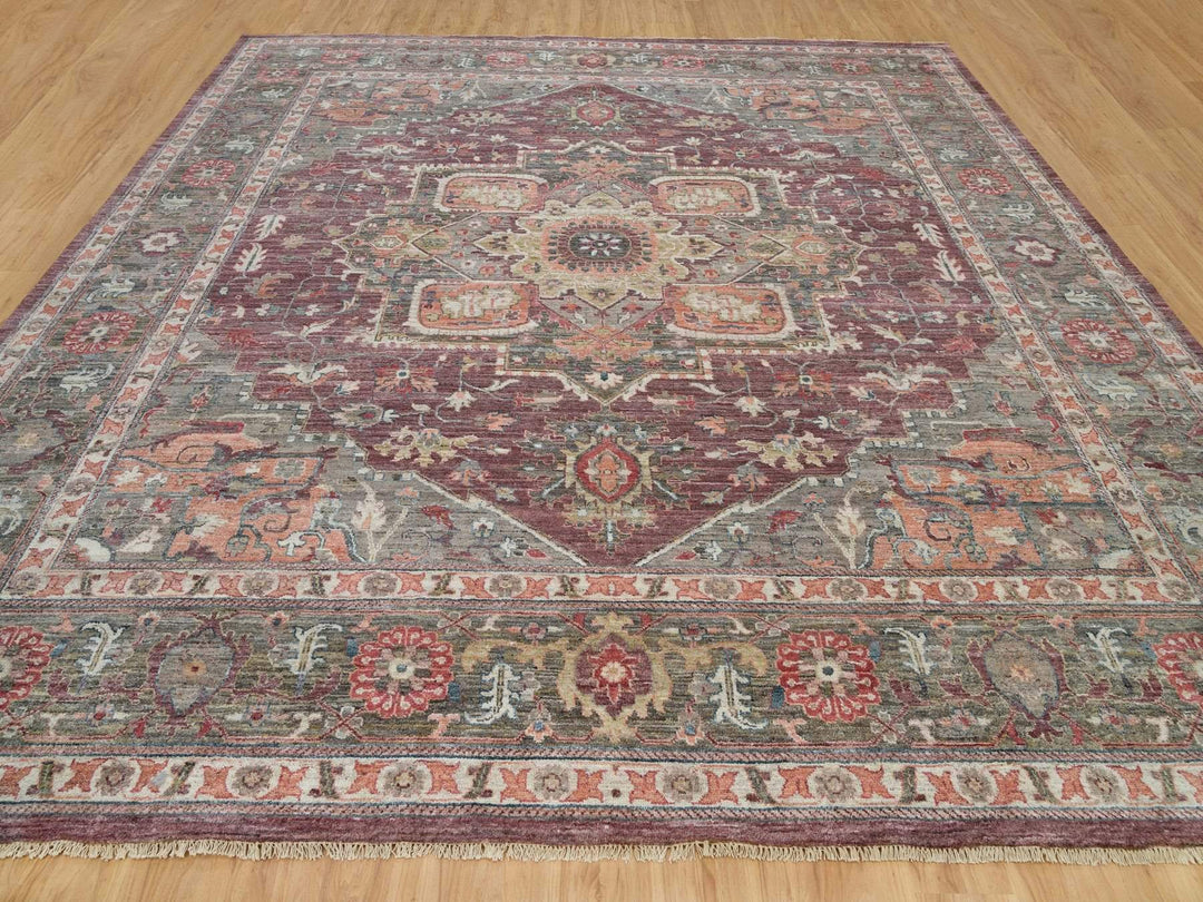 13'8" x 13'9" New Hand Knotted Red Wool Square Oriental Rug - MOA10290136