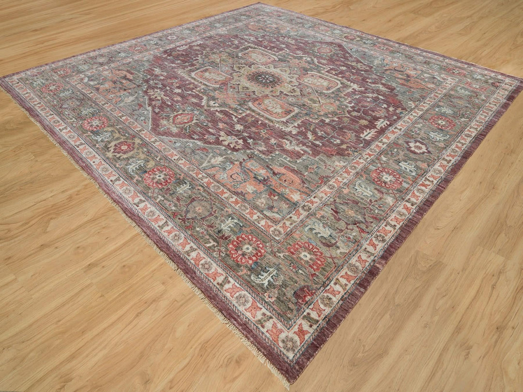 13'8" x 13'9" New Hand Knotted Red Wool Square Oriental Rug - MOA10290136
