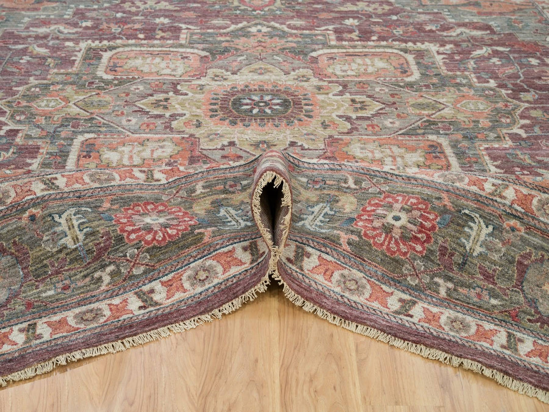 13'8" x 13'9" New Hand Knotted Red Wool Square Oriental Rug - MOA10290136