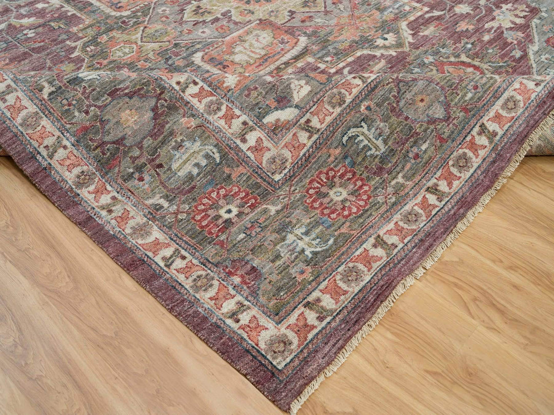 13'8" x 13'9" New Hand Knotted Red Wool Square Oriental Rug - MOA10290136