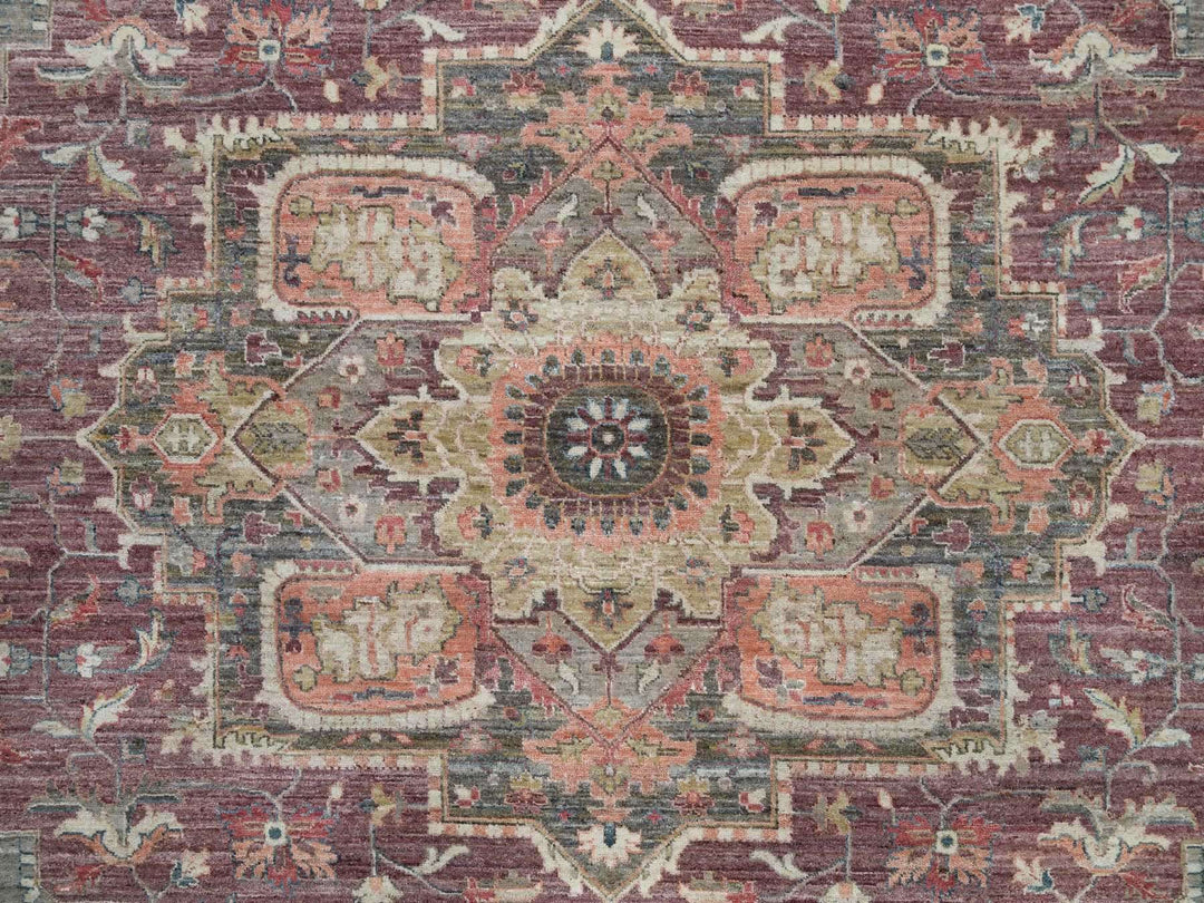 13'8" x 13'9" New Hand Knotted Red Wool Square Oriental Rug - MOA10290136