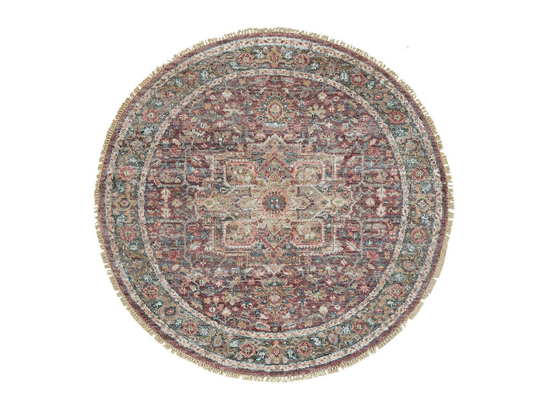 5'0" x 5'0" New Hand Knotted Red Wool Round Oriental Rug - MOA10290142