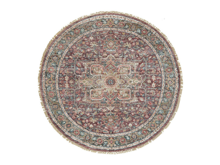 5'0" x 5'0" New Hand Knotted Red Wool Round Oriental Rug - MOA10290142