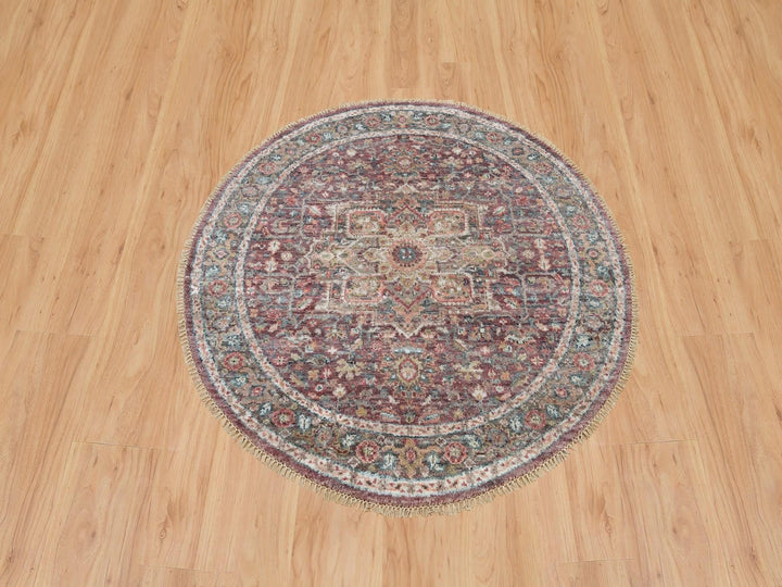 5'0" x 5'0" New Hand Knotted Red Wool Round Oriental Rug - MOA10290142