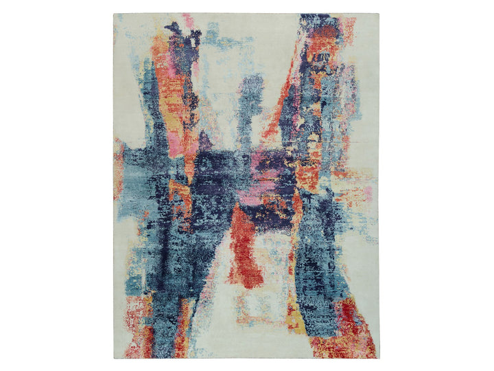8'11" x 12'0" New Hand Knotted Multicolored Wool & Silk Rectangle Oriental Rug - MOA10290147