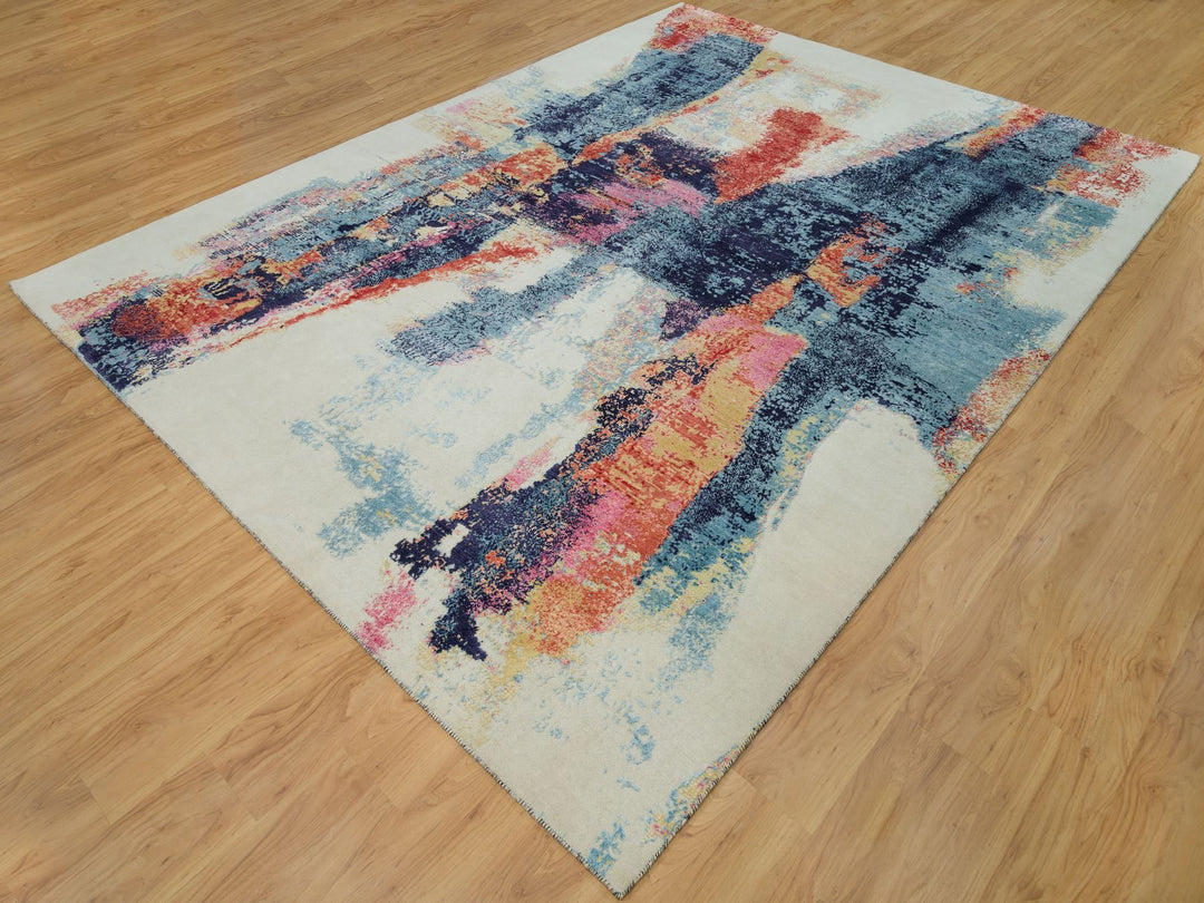 8'11" x 12'0" New Hand Knotted Multicolored Wool & Silk Rectangle Oriental Rug - MOA10290147