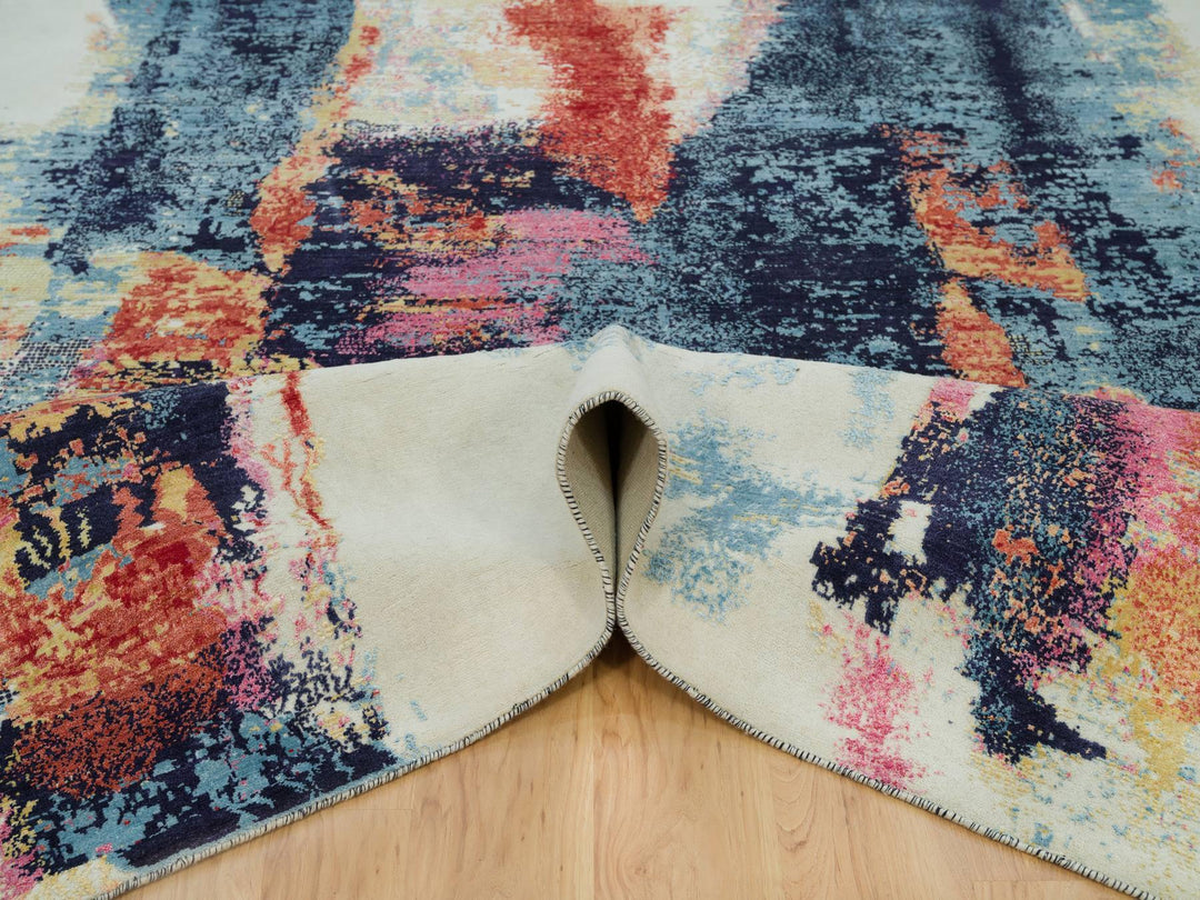 8'11" x 12'0" New Hand Knotted Multicolored Wool & Silk Rectangle Oriental Rug - MOA10290147