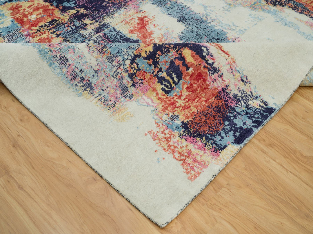 8'11" x 12'0" New Hand Knotted Multicolored Wool & Silk Rectangle Oriental Rug - MOA10290147