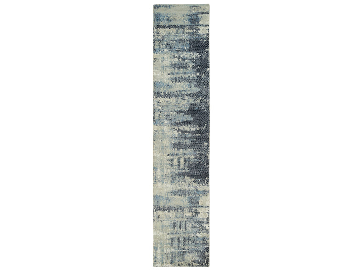 2'6" x 12'0" New Hand Knotted Grey Wool & Silk Runner Oriental Rug - MOA10290198