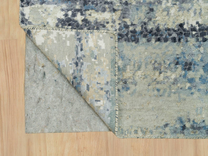 2'6" x 12'0" New Hand Knotted Grey Wool & Silk Runner Oriental Rug - MOA10290198