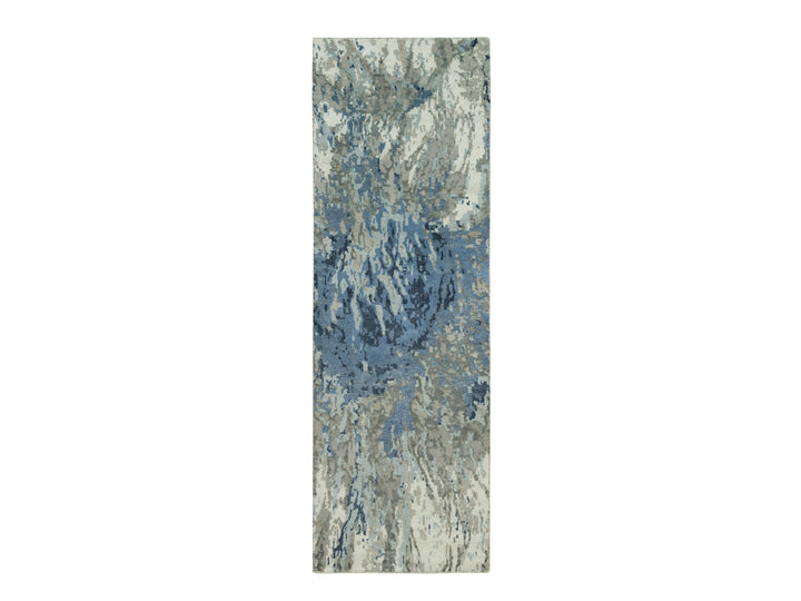 2'6" x 7'11" New Hand Knotted Blue Wool & Silk Runner Oriental Rug - MOA10290199