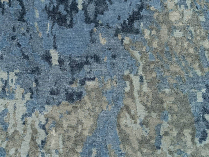 2'6" x 7'11" New Hand Knotted Blue Wool & Silk Runner Oriental Rug - MOA10290199