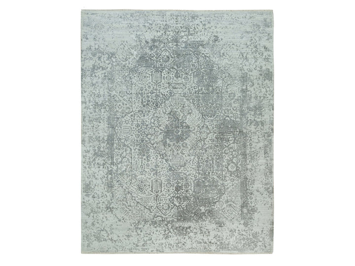 8'0" x 10'1" New Hand Knotted Grey Wool & Silk Rectangle Oriental Rug - MOA10290200