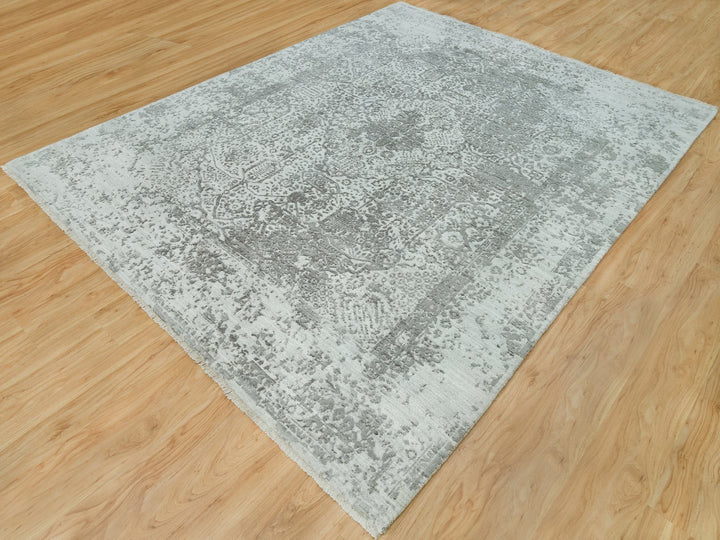 8'0" x 10'1" New Hand Knotted Grey Wool & Silk Rectangle Oriental Rug - MOA10290200