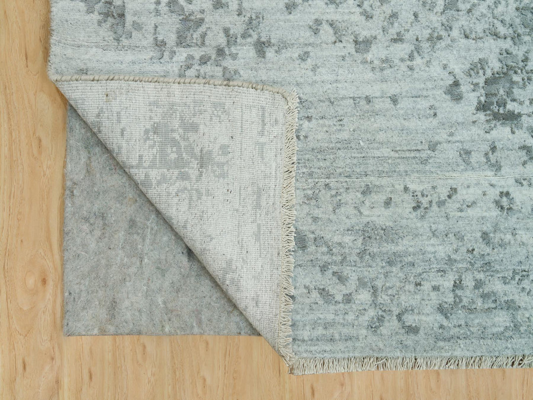 8'0" x 10'1" New Hand Knotted Grey Wool & Silk Rectangle Oriental Rug - MOA10290200