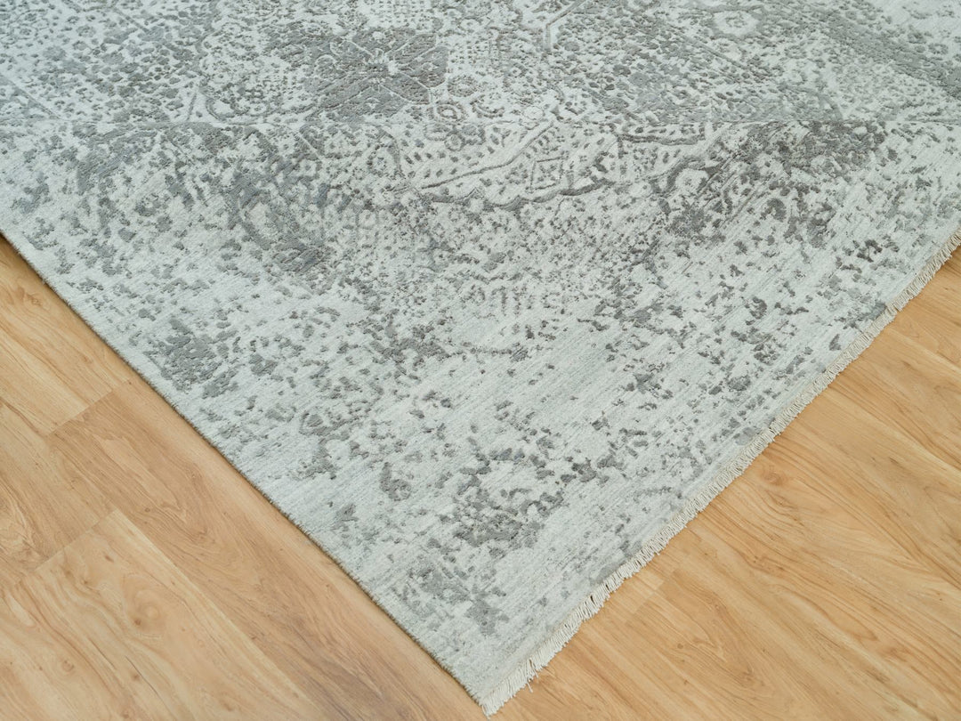 8'0" x 10'1" New Hand Knotted Grey Wool & Silk Rectangle Oriental Rug - MOA10290200