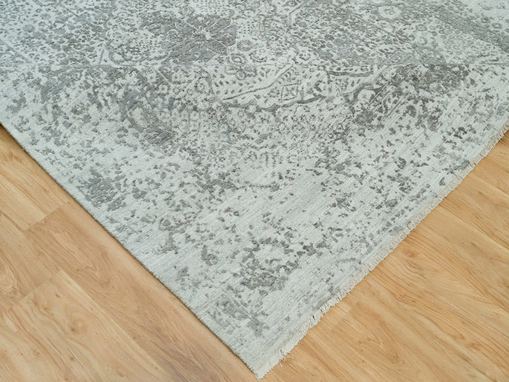 8'0" x 10'1" New Hand Knotted Grey Wool & Silk Rectangle Oriental Rug - MOA10290200