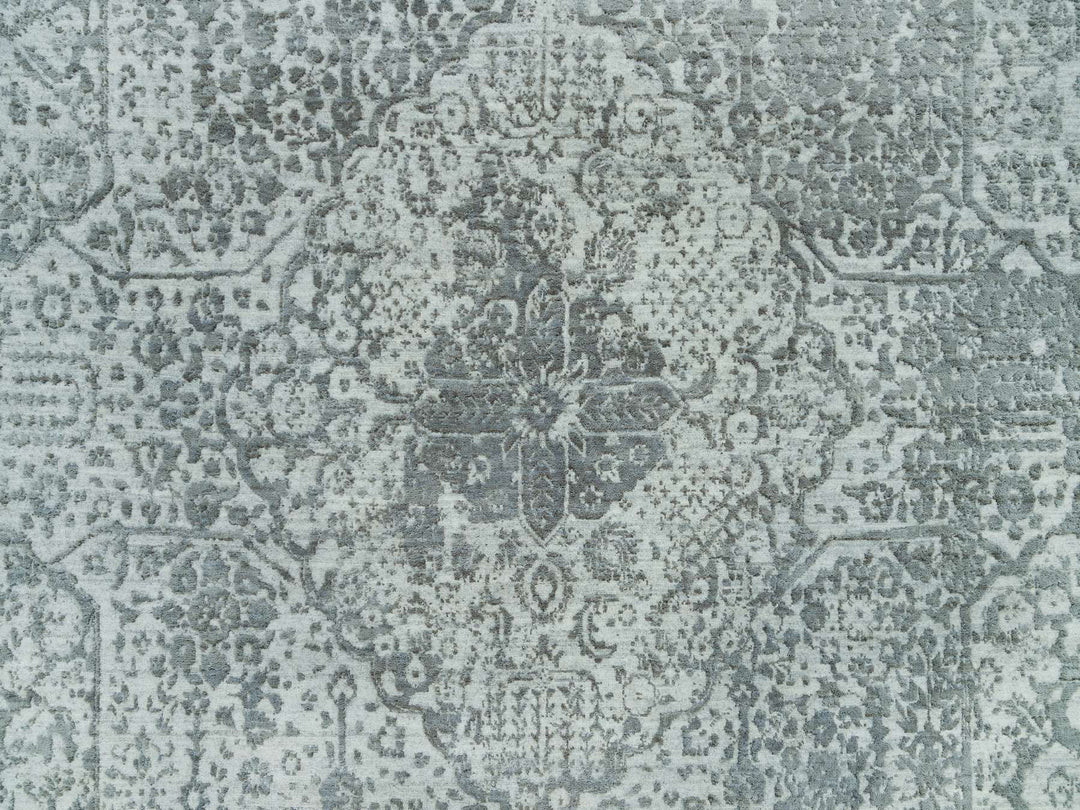 8'0" x 10'1" New Hand Knotted Grey Wool & Silk Rectangle Oriental Rug - MOA10290200