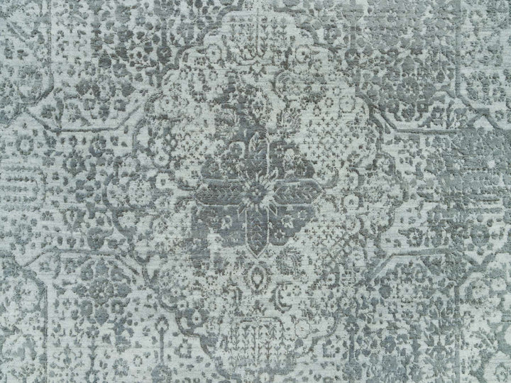 8'0" x 10'1" New Hand Knotted Grey Wool & Silk Rectangle Oriental Rug - MOA10290200