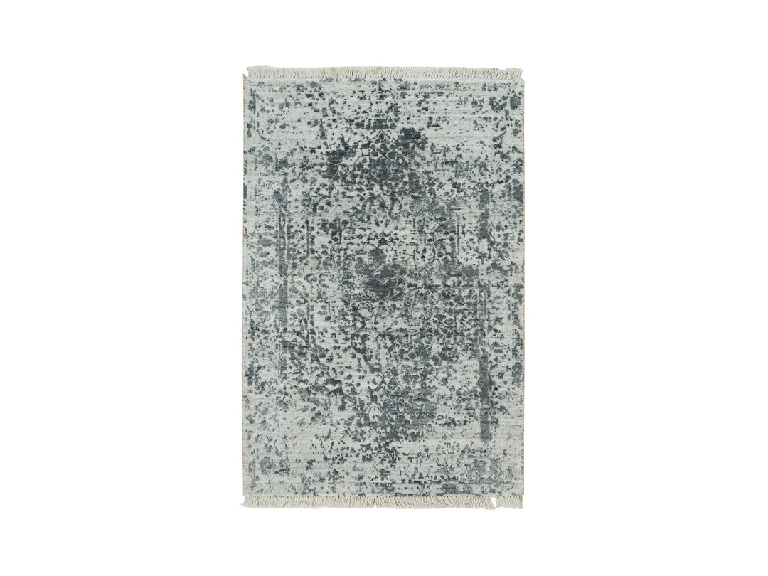 2'0" x 3'0" New Hand Knotted Grey Wool & Silk Rectangle Oriental Rug - MOA10290206