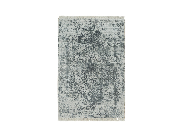 2'0" x 3'0" New Hand Knotted Grey Wool & Silk Rectangle Oriental Rug - MOA10290206