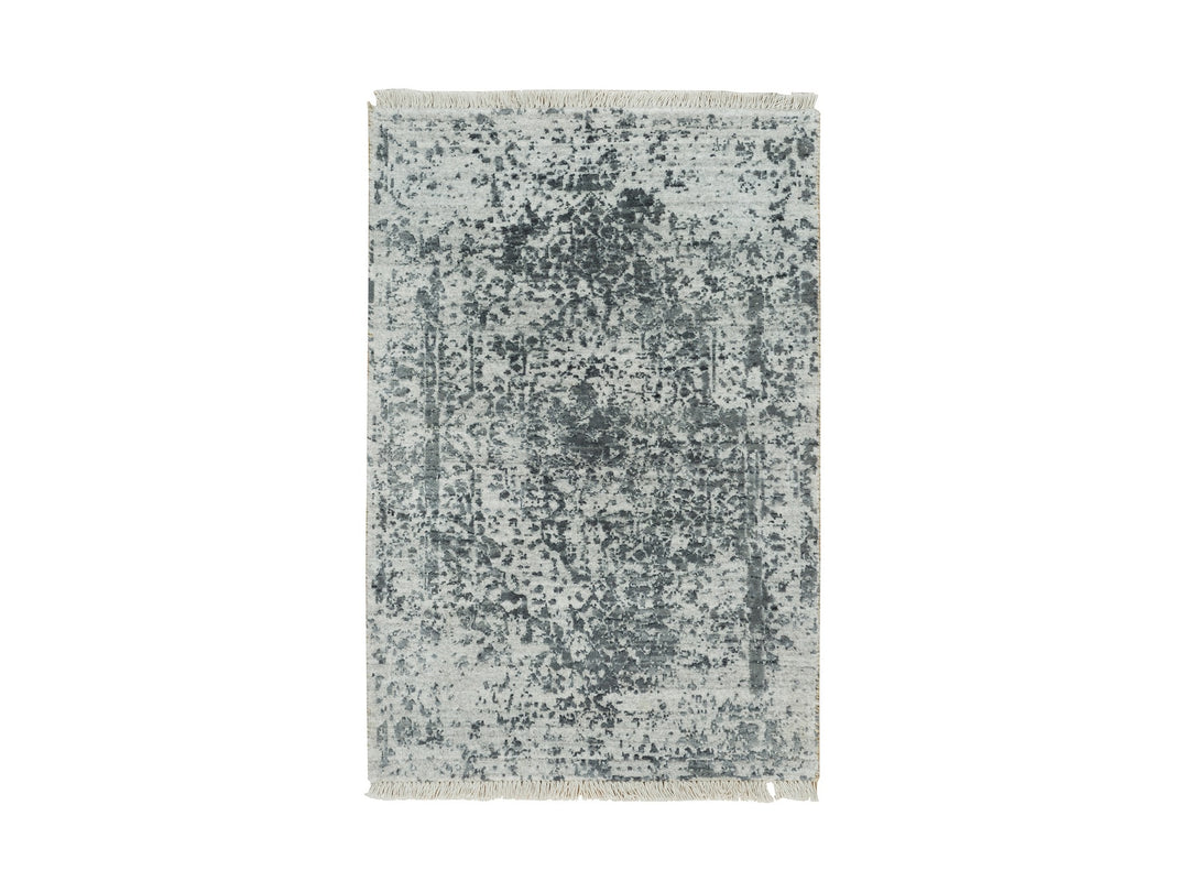 2'0" x 3'0" New Hand Knotted Grey Wool & Silk Rectangle Oriental Rug - MOA10290207