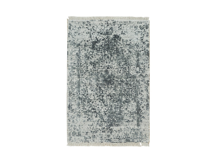 2'0" x 3'0" New Hand Knotted Grey Wool & Silk Rectangle Oriental Rug - MOA10290207
