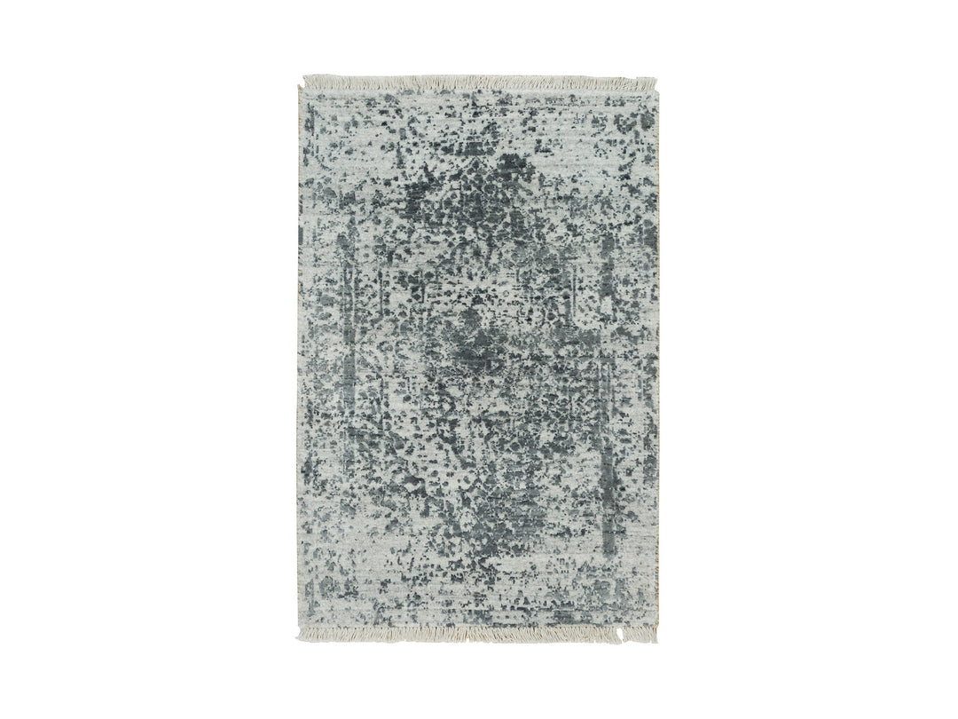 2'0" x 3'0" New Hand Knotted Grey Wool & Silk Rectangle Oriental Rug - MOA10290208